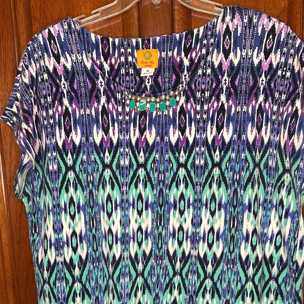 Ruby Rd. Blue and Purple Patterned Blouse - Picture 3 of 6